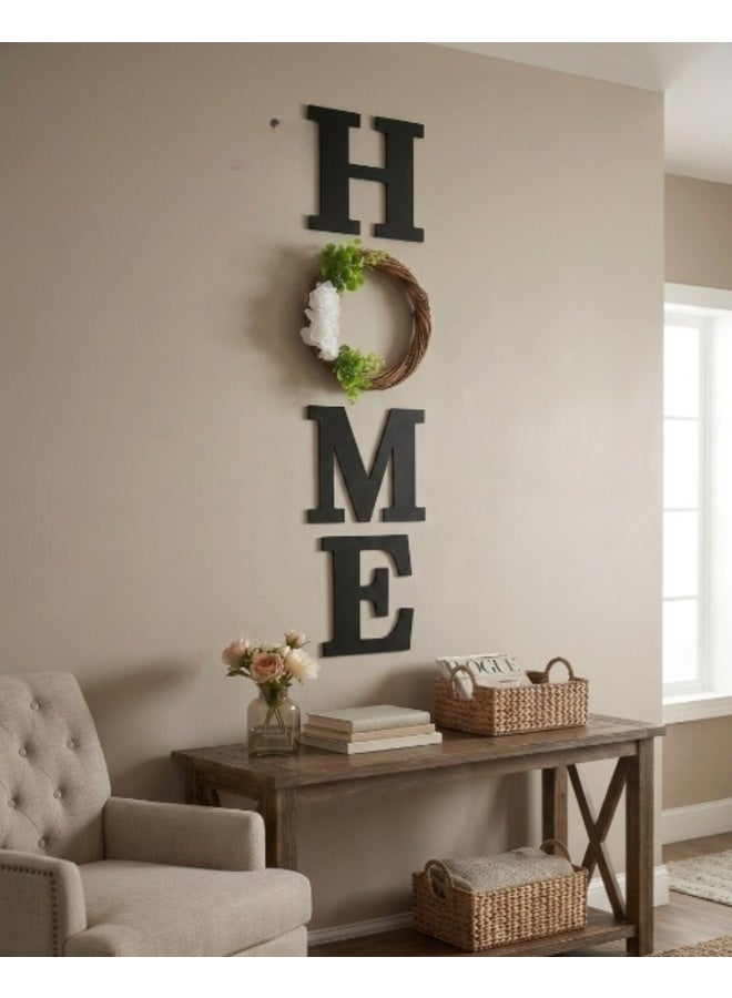 HOME Wooden Wall Decor, 150cm tall, with a rose wreath as an alternative to the letter O – 25cm tall wooden letters for home decoration - Image 1