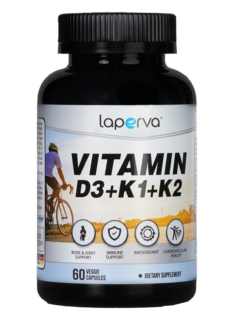Laperva Laperva Vitamin D3 + K1 + K2, Immune Support, Bone & Joint Support, Improves Cardiovascular Health, 60 Veggie Capsules 