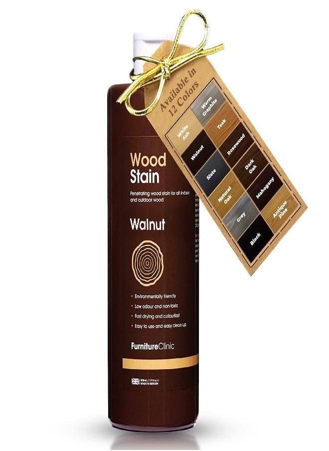 Furniture Clinic - Furniture Clinic Wood Stain | Multiple Finishes | Fast Drying | Indoor and Outdoor Furniture and More | Water Based, Low Odor, Non-Toxic | Polyurethane Finish & Sealer | Walnut (17oz / 500ml) - Image 1