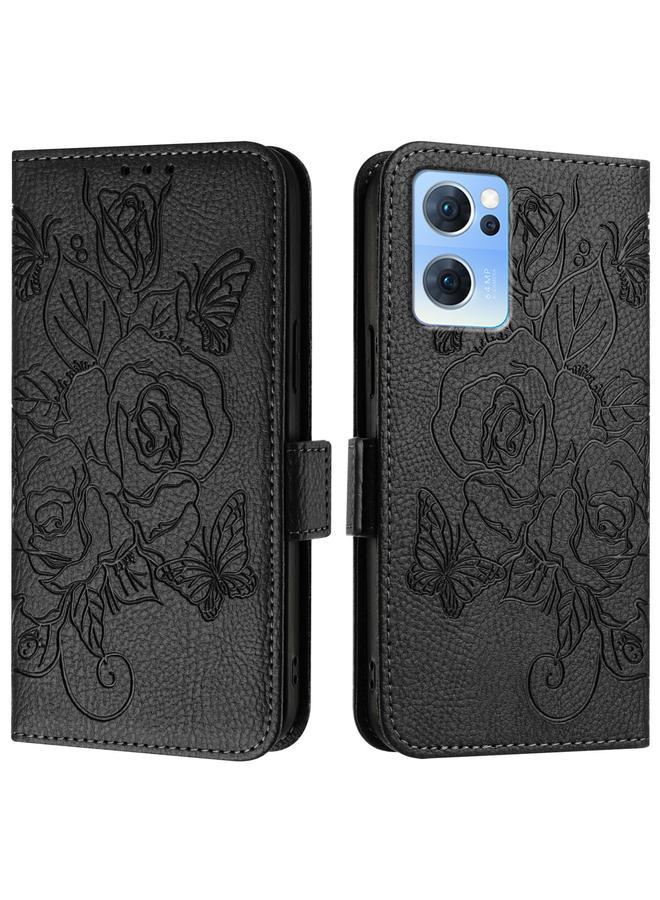 S-TOP Case For OPPO Reno7 5G Global / Find X5 Lite Embossed Rose RFID Anti-theft Leather Phone Case - Image 2