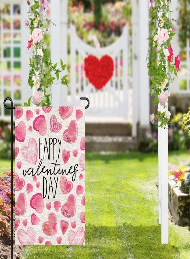 Decorhua Happy Valentines Day Garden Flags 12x18 Double Sided Burlap, Pink Love Heart Anniversary Welcome Sign Small Flag Yard Outdoor Decorations DF648 - Image 3