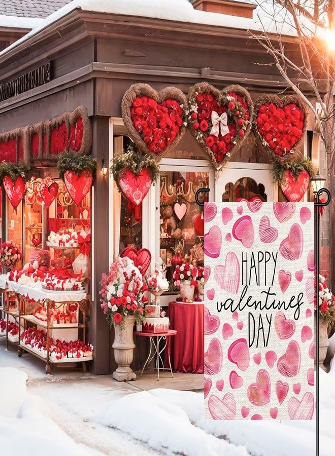 Decorhua Happy Valentines Day Garden Flags 12x18 Double Sided Burlap, Pink Love Heart Anniversary Welcome Sign Small Flag Yard Outdoor Decorations DF648 - Image 4
