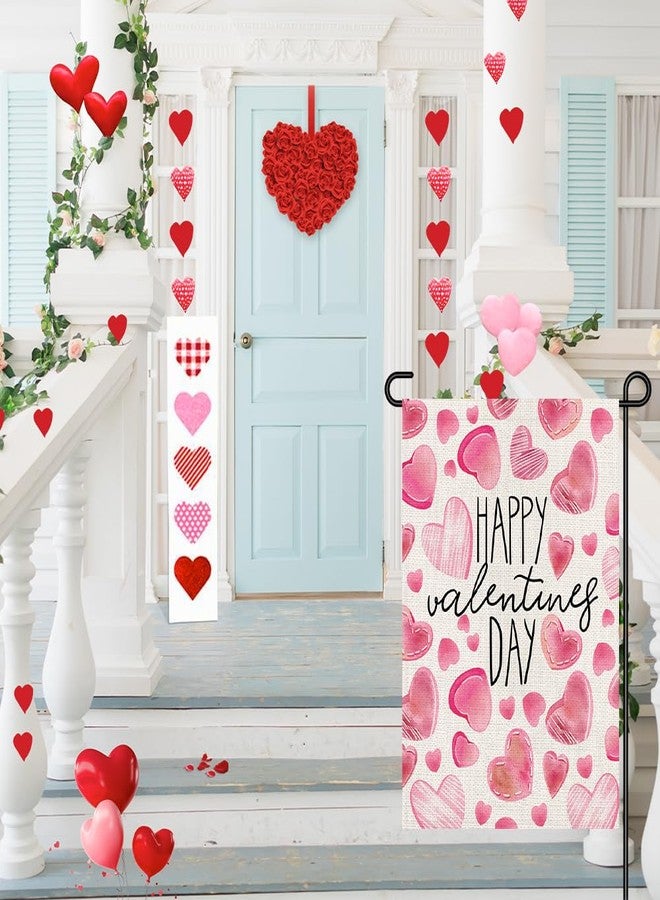 Decorhua Happy Valentines Day Garden Flags 12x18 Double Sided Burlap, Pink Love Heart Anniversary Welcome Sign Small Flag Yard Outdoor Decorations DF648 - Image 2