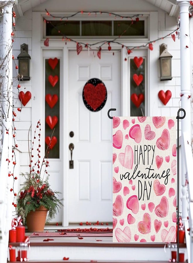 Decorhua Happy Valentines Day Garden Flags 12x18 Double Sided Burlap, Pink Love Heart Anniversary Welcome Sign Small Flag Yard Outdoor Decorations DF648 - Image 5