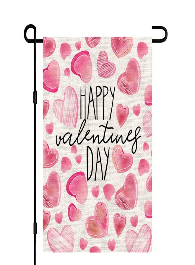 Decorhua Happy Valentines Day Garden Flags 12x18 Double Sided Burlap, Pink Love Heart Anniversary Welcome Sign Small Flag Yard Outdoor Decorations DF648 - Image 1