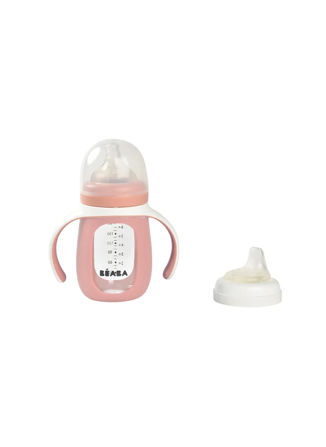 BEABA 2 In 1 Bottle To Sippy Learning Sippy Cup With Bottle And Soft Silicone Spout, 7 Oz (Rose)