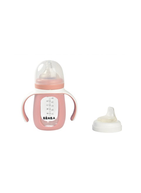 2 In 1 Bottle To Sippy Learning Sippy Cup With Bottle And Soft Silicone Spout, 7 Oz (Rose)