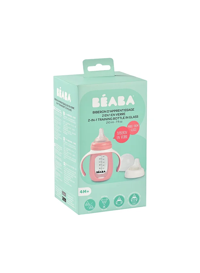 BEABA 2 In 1 Bottle To Sippy Learning Sippy Cup With Bottle And Soft Silicone Spout, 7 Oz (Rose)