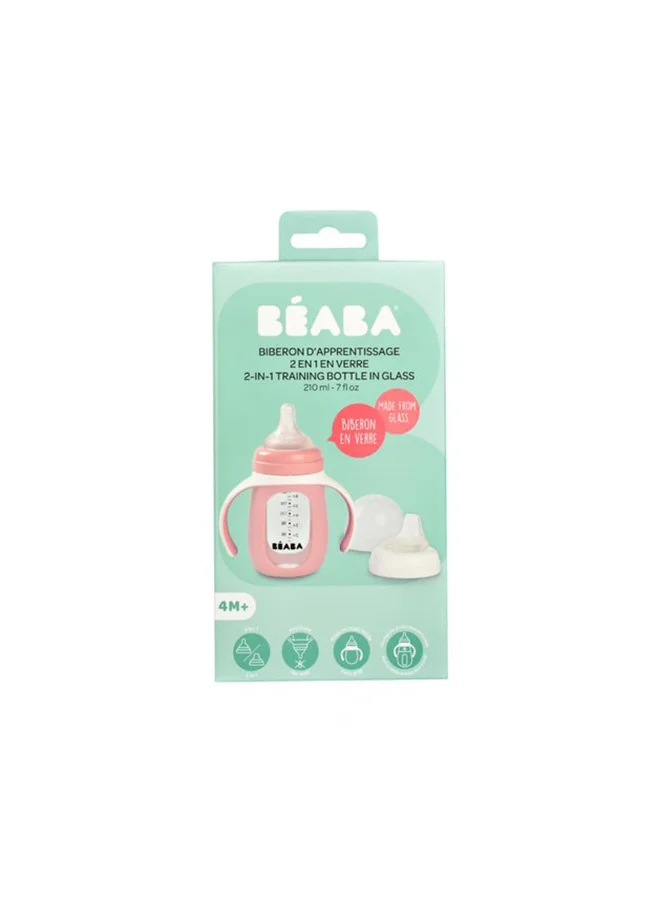 BEABA 2 In 1 Bottle To Sippy Learning Sippy Cup With Bottle And Soft Silicone Spout, 7 Oz (Rose)