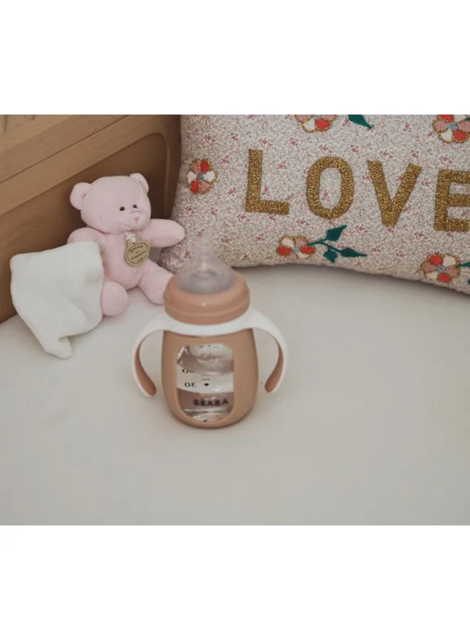 BEABA 2 In 1 Bottle To Sippy Learning Sippy Cup With Bottle And Soft Silicone Spout, 7 Oz (Rose)