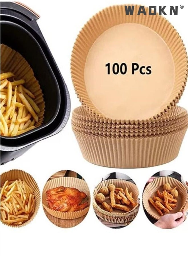 WAOKN Air Fryer Disposable Paper Liner, 6.3" Round Non-Stick Parchment Paper for Air Fryer, Oil-proof Water-proof Baking Paper, Food Grade Parchment for Air Fryer, Microwave (100PCS-6.3 Inch Natural)  - Image 1