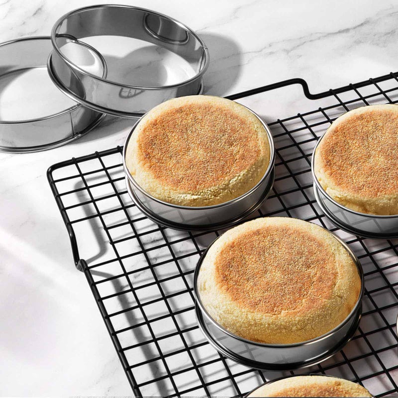 FANGSUN 4 Inch English Muffin Rings, Stainless Steel Crumpet Rings, Tart Rings for Baking, Double Rolled Nonstick Round Cake Ring, Metal Pastry Ring Mold for Dessert Food Making Tool - Image 3