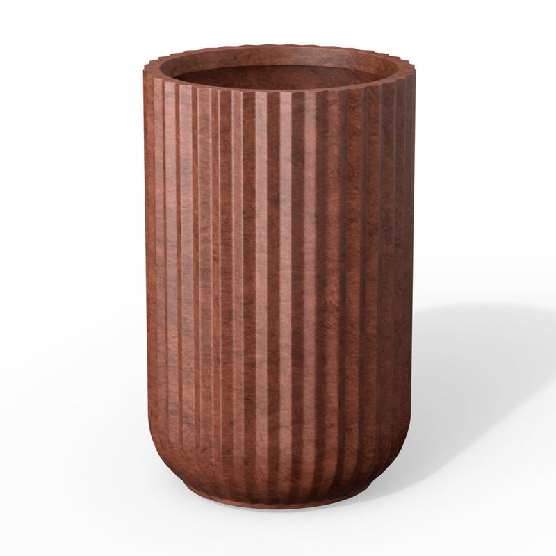 Kante Tall Fulted Concrete Planter, 21.7 Inch Height Large Plant Pot with Drainage Hole for Indoor Outdoor Plants, Modern Decor for Home, Patio, Garden, Rusty - Image 1