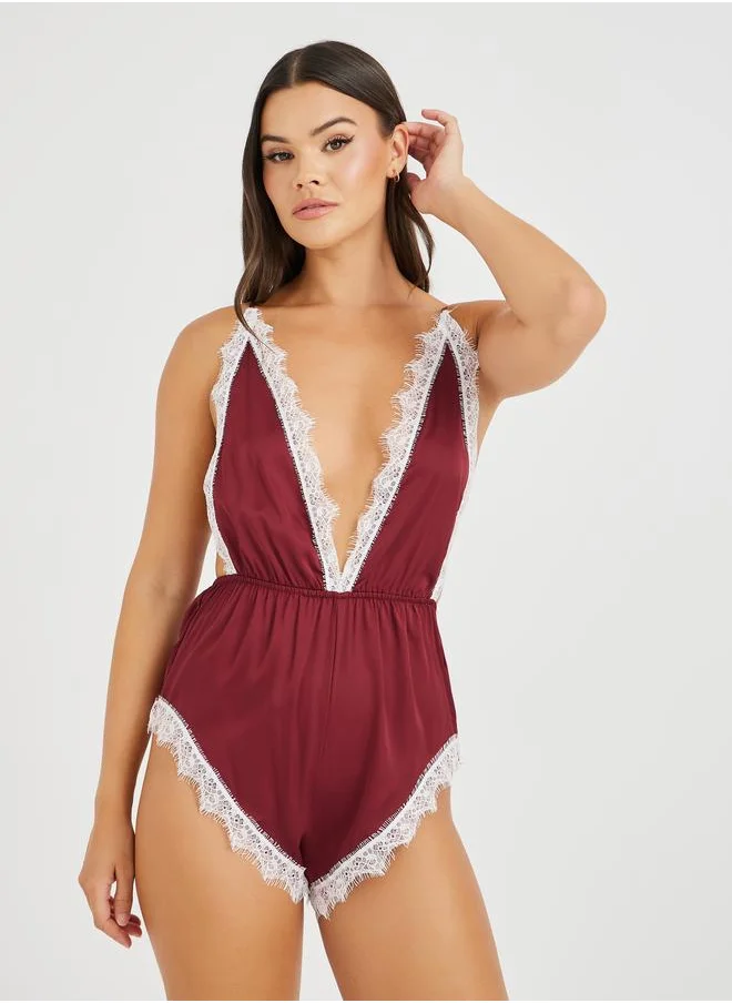 Styli Styli Contrast Lace Edge Teddy