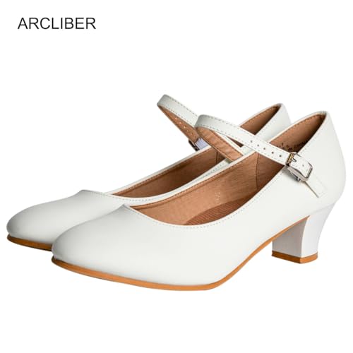 ARCLIBER Character Shoes for Women 155 Dance Heels for Ballroom Salsa Tango 105 White - Image 3