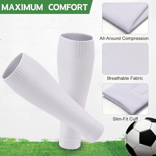 Ultrafun 3 Pairs Leg Sleeves, Pre-cut Soccer Sleeves Compatible with Grip Socks, Shin Guards Sleeves for Soccer, Football, Basketball, Rugby (White, L) - Image 2