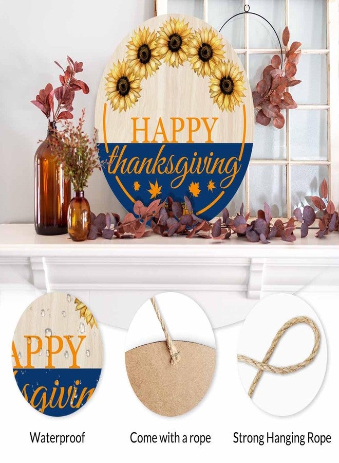 Beabes Welcome Porch Wood Sign Happy Thanksgwing Sunflower Round Hanging Plaque Sign for Porch Yard, Holiday Garden Decorations, 12x12inch - Image 3