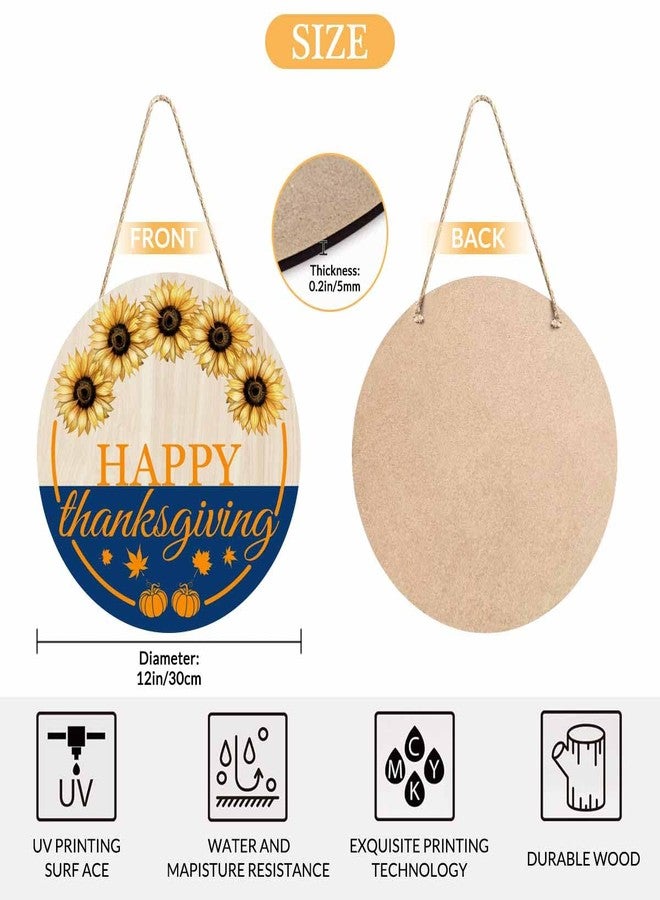 Beabes Welcome Porch Wood Sign Happy Thanksgwing Sunflower Round Hanging Plaque Sign for Porch Yard, Holiday Garden Decorations, 12x12inch - Image 2