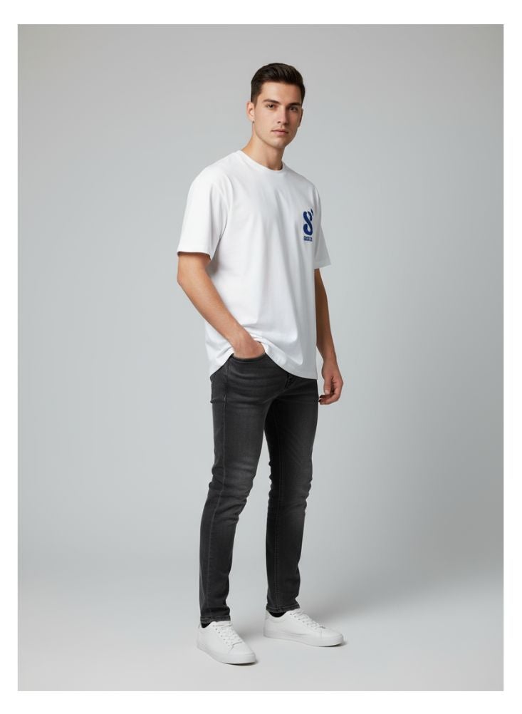 بريميم تي شيرت قطني أبيض كبير الحجم للرجال - طبعة جرافيكية، مقاس كاجوال مناسب للشارع - Image 2