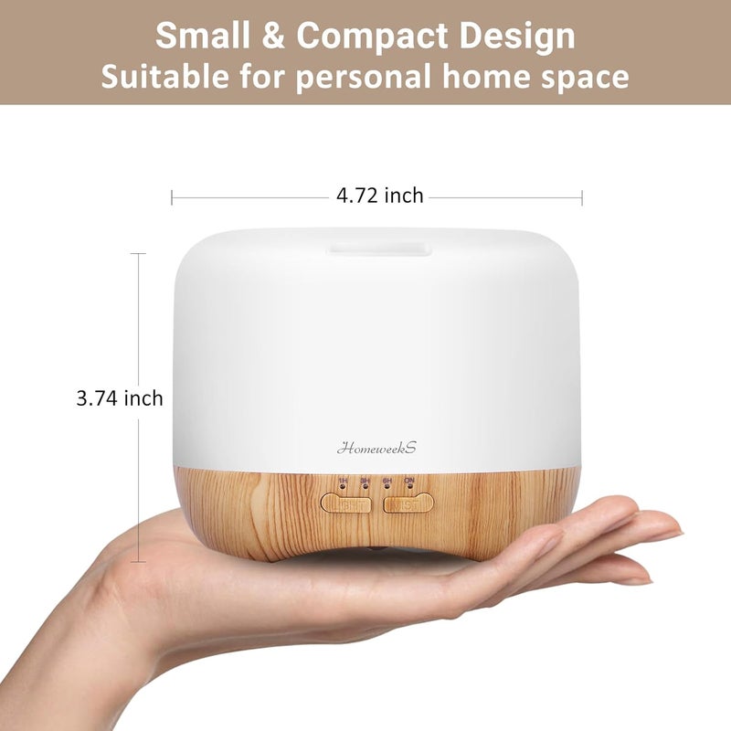 Homeweeks 300ml Essential Oil Diffuser, Quiet Aromatherapy Mist Diffusers for Essential Oils, Wood Grain, Ultrasonic, Remote Control, Timer, 7 Colors Light for Bedroom (300ml) - Image 3
