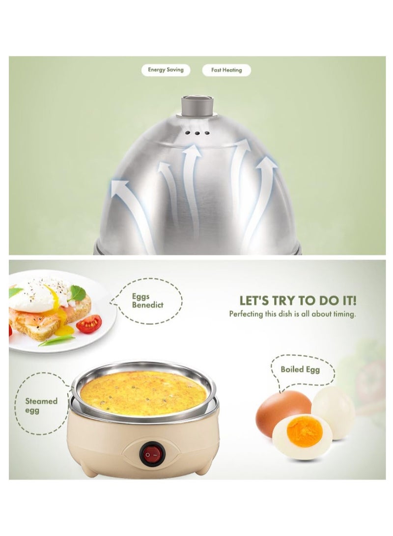 TDAO Food Grade Stainless Steel Egg Steamer, Safety and Health, Egg Cooker, High-temperature Circulating Steam Heating, Even Heating, Electric Egg Beater, Egg Cooker with a Measuring Cup, 7 Egg Volume Steamed Egg Automatically Closed, Double Steamed Egg Light Yellow/Silver - Image 5