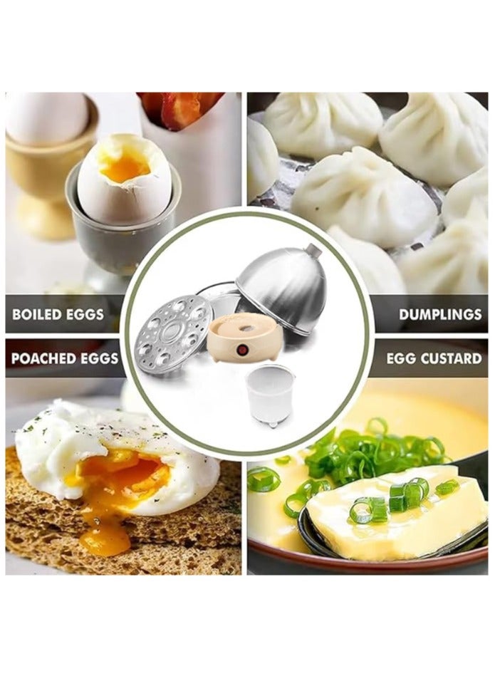 TDAO Food Grade Stainless Steel Egg Steamer, Safety and Health, Egg Cooker, High-temperature Circulating Steam Heating, Even Heating, Electric Egg Beater, Egg Cooker with a Measuring Cup, 7 Egg Volume Steamed Egg Automatically Closed, Double Steamed Egg Light Yellow/Silver - Image 4