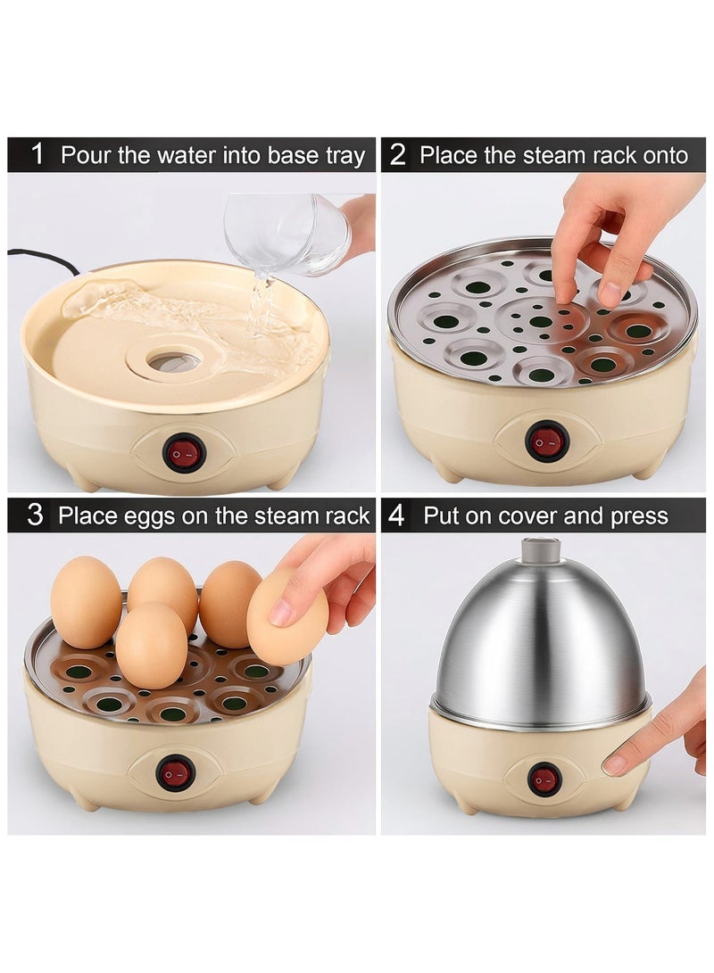 TDAO Food Grade Stainless Steel Egg Steamer, Safety and Health, Egg Cooker, High-temperature Circulating Steam Heating, Even Heating, Electric Egg Beater, Egg Cooker with a Measuring Cup, 7 Egg Volume Steamed Egg Automatically Closed, Double Steamed Egg Light Yellow/Silver - Image 2