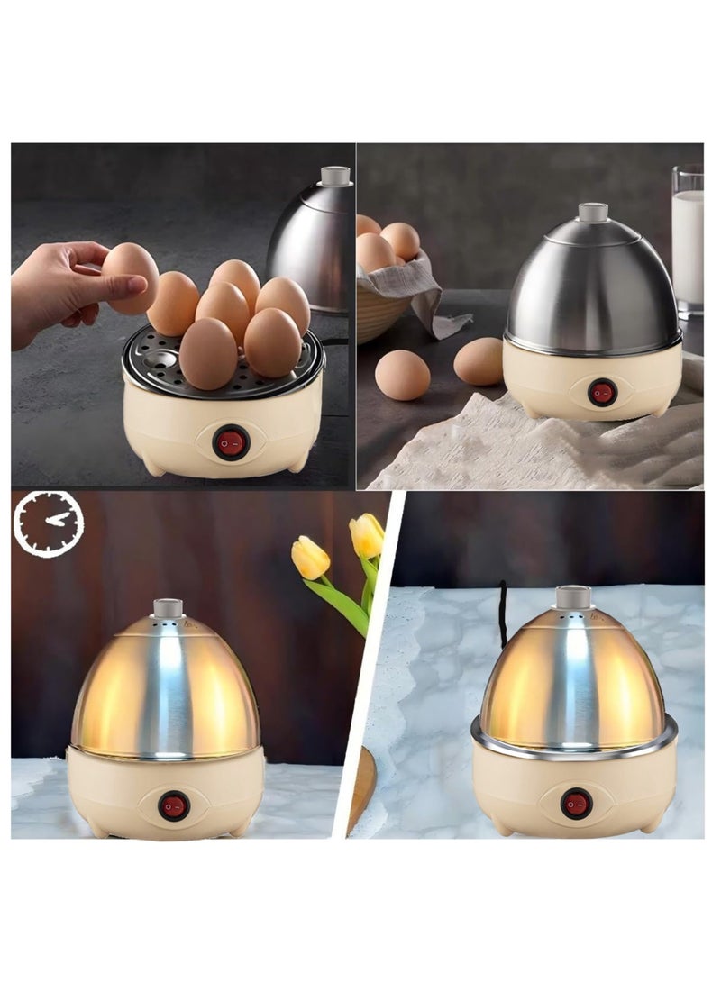 TDAO Food Grade Stainless Steel Egg Steamer, Safety and Health, Egg Cooker, High-temperature Circulating Steam Heating, Even Heating, Electric Egg Beater, Egg Cooker with a Measuring Cup, 7 Egg Volume Steamed Egg Automatically Closed, Double Steamed Egg Light Yellow/Silver - Image 3