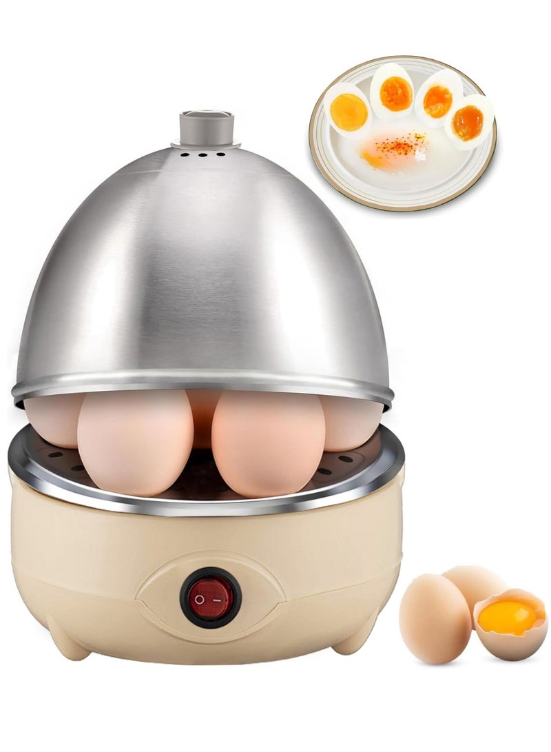 TDAO Food Grade Stainless Steel Egg Steamer, Safety and Health, Egg Cooker, High-temperature Circulating Steam Heating, Even Heating, Electric Egg Beater, Egg Cooker with a Measuring Cup, 7 Egg Volume Steamed Egg Automatically Closed, Double Steamed Egg Light Yellow/Silver - Image 1