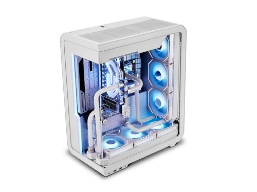SSUPD Xhuttle White ATX Mid Tower Gaming Case, with a Dual - Chamber Design, Panoramic Tempered Glass,Vertical GPU Airflow, Includes 3 x 120mm ARGB Reverse Fan, RGB Strip (White) - Image 2