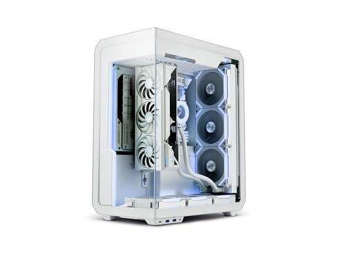 SSUPD Xhuttle White ATX Mid Tower Gaming Case, with a Dual - Chamber Design, Panoramic Tempered Glass,Vertical GPU Airflow, Includes 3 x 120mm ARGB Reverse Fan, RGB Strip (White) - Image 1