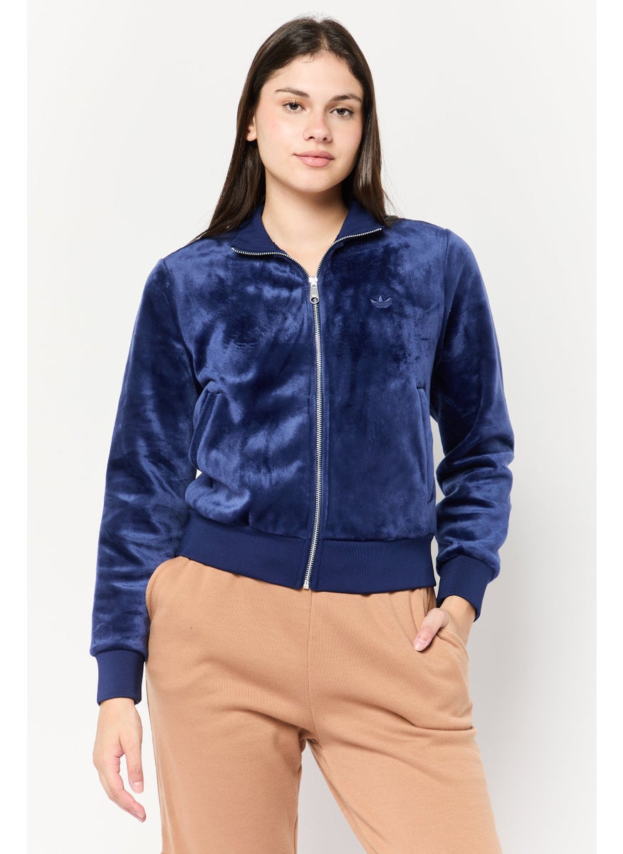 adidas Originals Women Sportswear Fit Embroidered Logo Full Zip Outdoor Sweatshirt, Dark Blue  - Image 1