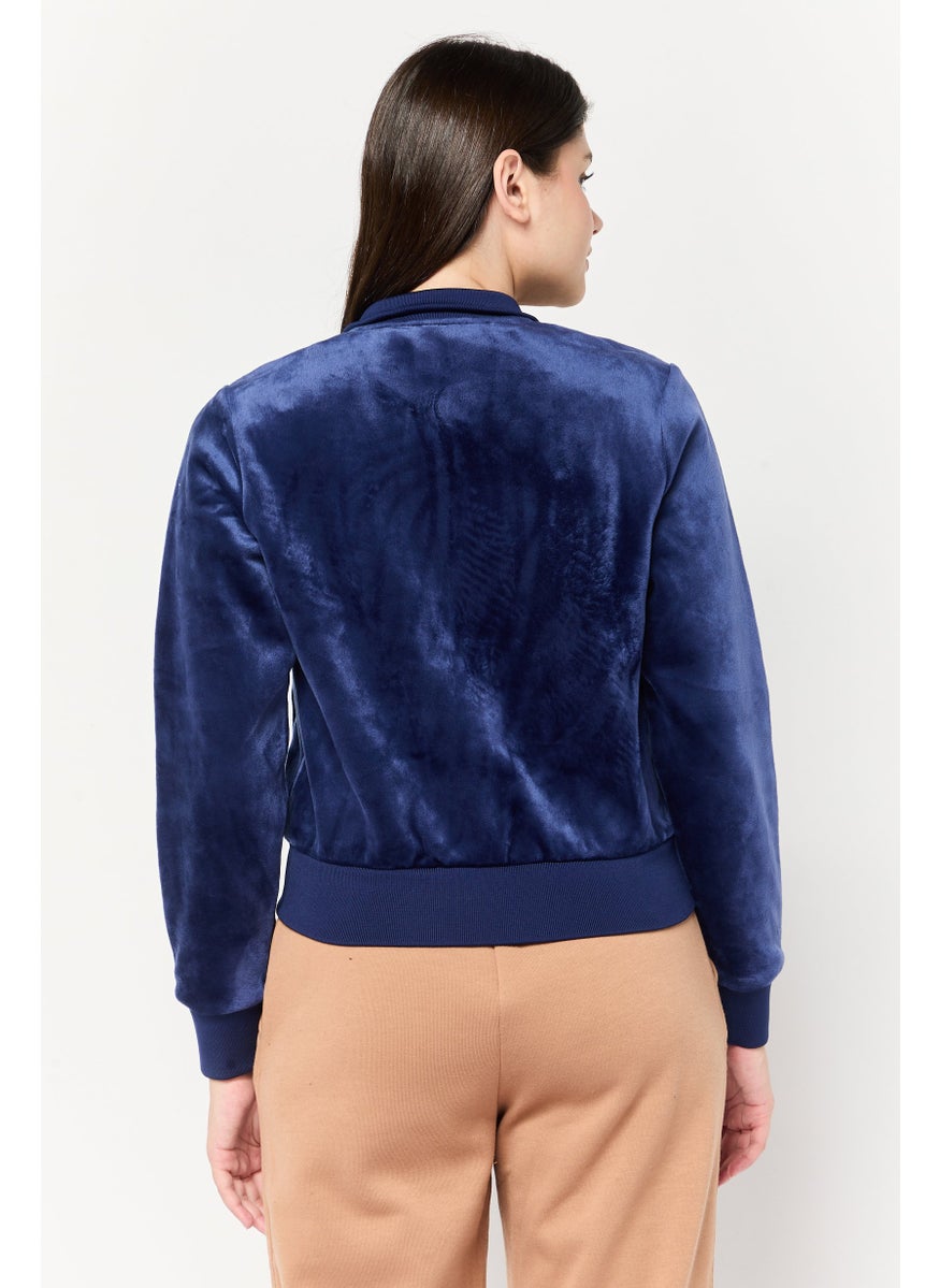 adidas Originals Women Sportswear Fit Embroidered Logo Full Zip Outdoor Sweatshirt, Dark Blue  - Image 4