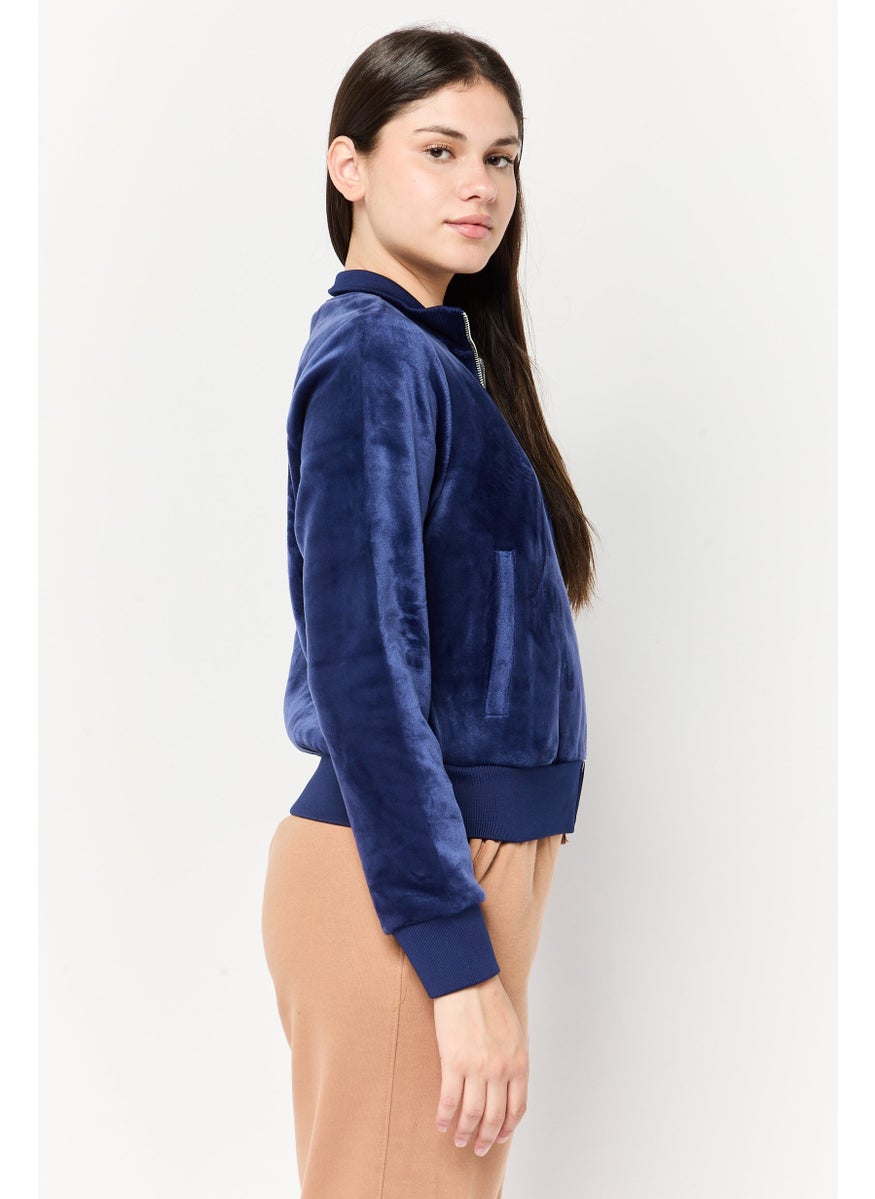 adidas Originals Women Sportswear Fit Embroidered Logo Full Zip Outdoor Sweatshirt, Dark Blue  - Image 3