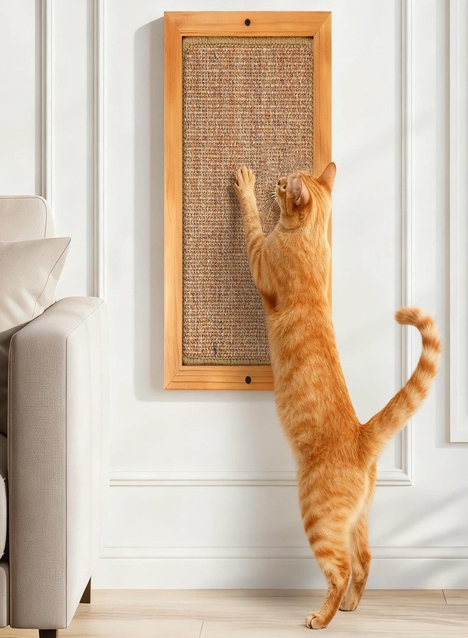 OFIDELITY Wooden Sisal Cats Wall Scratcher, Floor or Wall Mounted Cat Scratching Mat, Durable Cat Scratch Pads for Indoor Cats, Framed Sisal Scratch Pad Mat, Wall Cat Scratching Post for Furniture Protector - Image 1