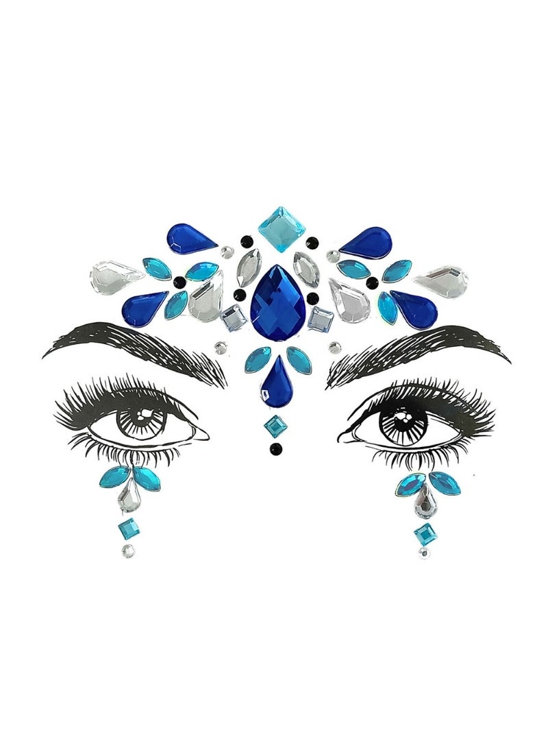 Icy Blue & Crystal Face Gems – Pre-Arranged Self-Adhesive Face Jewels with Clear Rhinestones for Ice-Themed Looks | Skin-Safe, Easy to Apply Stick-On Crystals for Halloween, Raves, Winter Festivals, Cosplay, Carnivals, Frozen Themes & Glam Party Makeup - Image 2