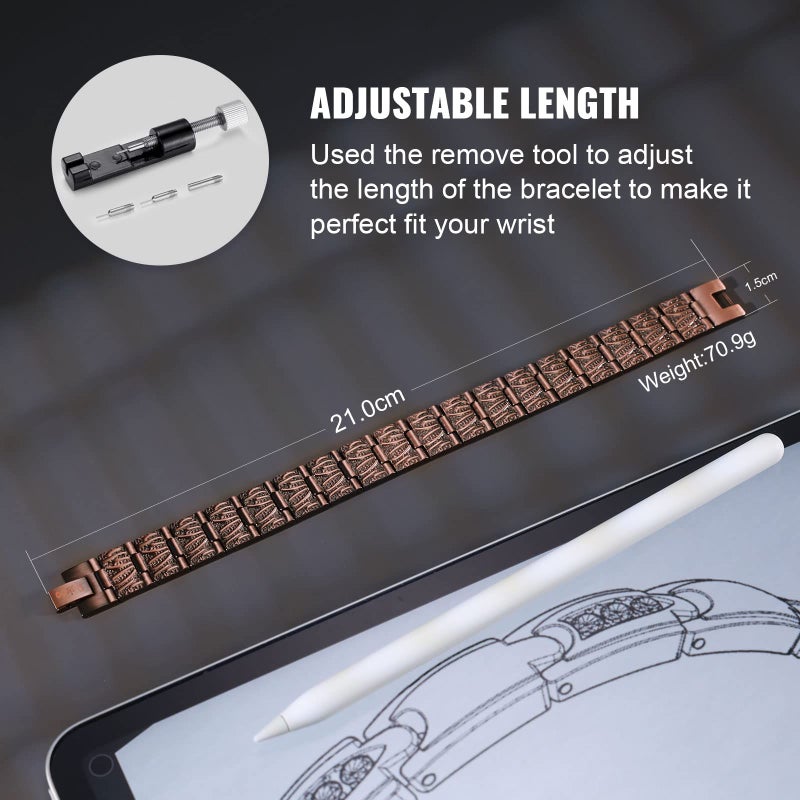 RainSo 99.99% Men Double Row Pure Copper Magnetic Bracelet for Men 3500 Gauss with Gift Box Adjustable - Image 3