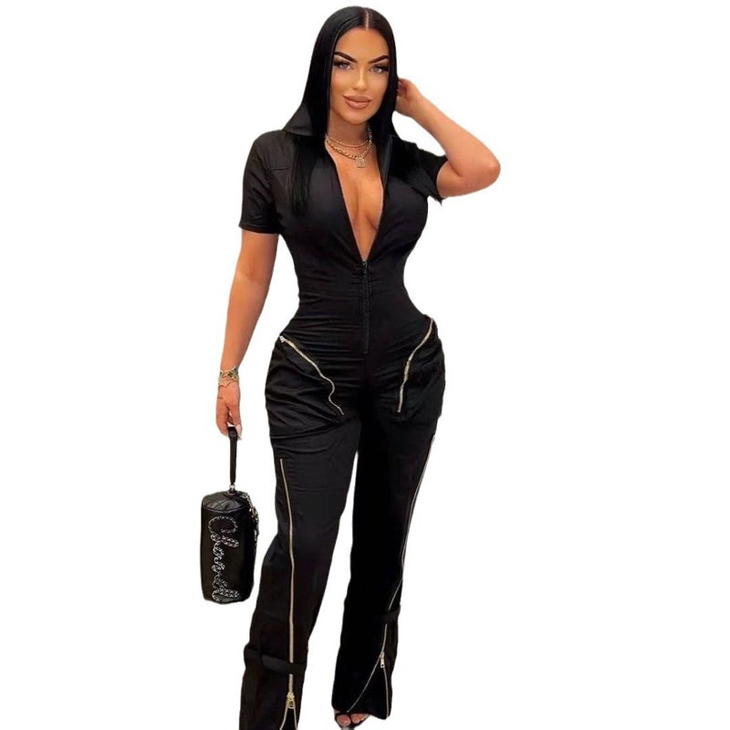 K3172 High Quality Summer Zipper Pocket Overalls - Image 1
