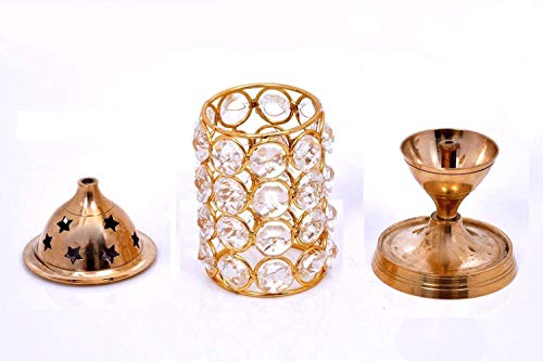 Ein Sof Akhand Diya for Puja - Decorative Pooja Mandir & Home Decoration Item, Medium Size Diyas with Crystal Wind Cover Protector, Long Burning Diva (Height 6 inches) - Image 3