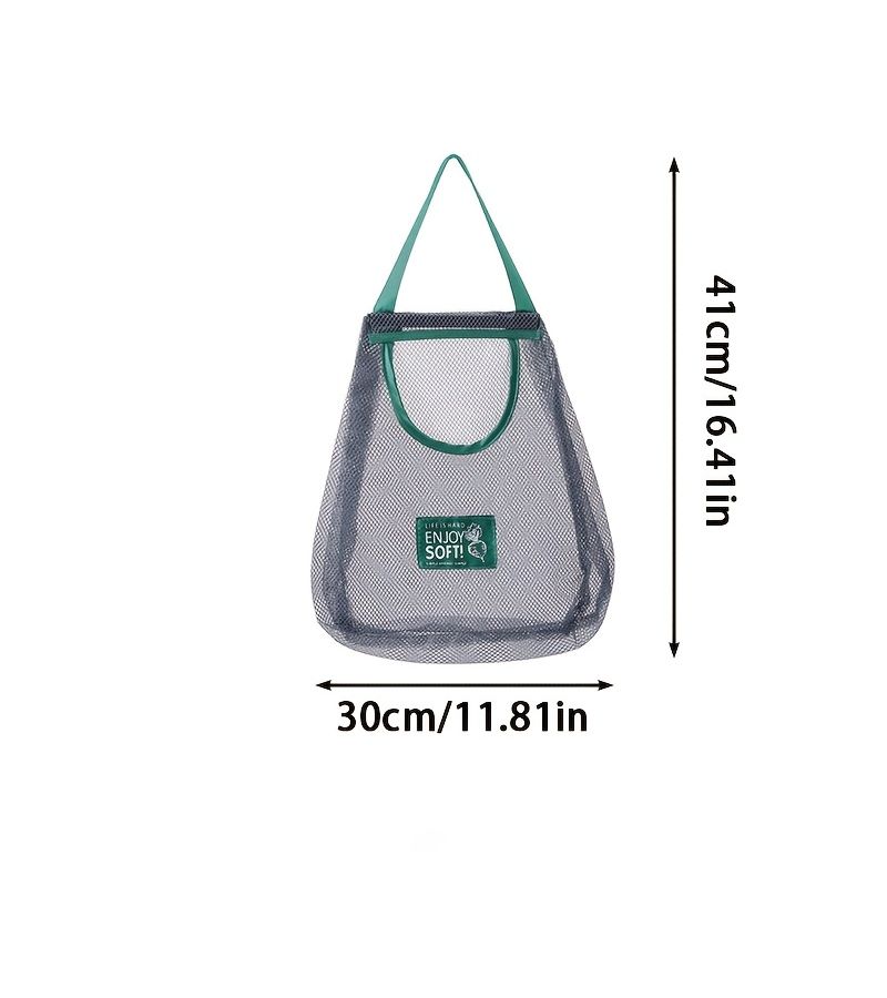 Gray Hanging Mesh Storage Bag with Handle Breathable Reusable Grocery Organizer - Image 4