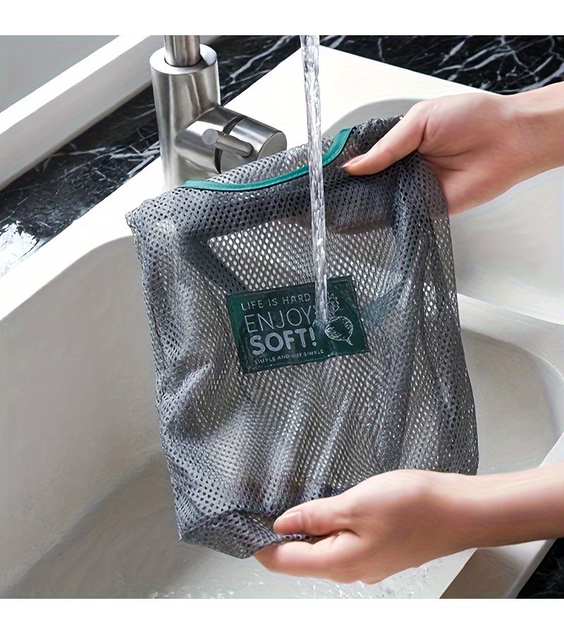 Gray Hanging Mesh Storage Bag with Handle Breathable Reusable Grocery Organizer - Image 5