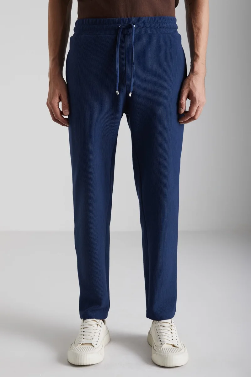 جريميلانج Berthola Men's Patterned Fabric Regular 3 Thread Organic Cotton Navy Blue Sweatpants with Raised Inside