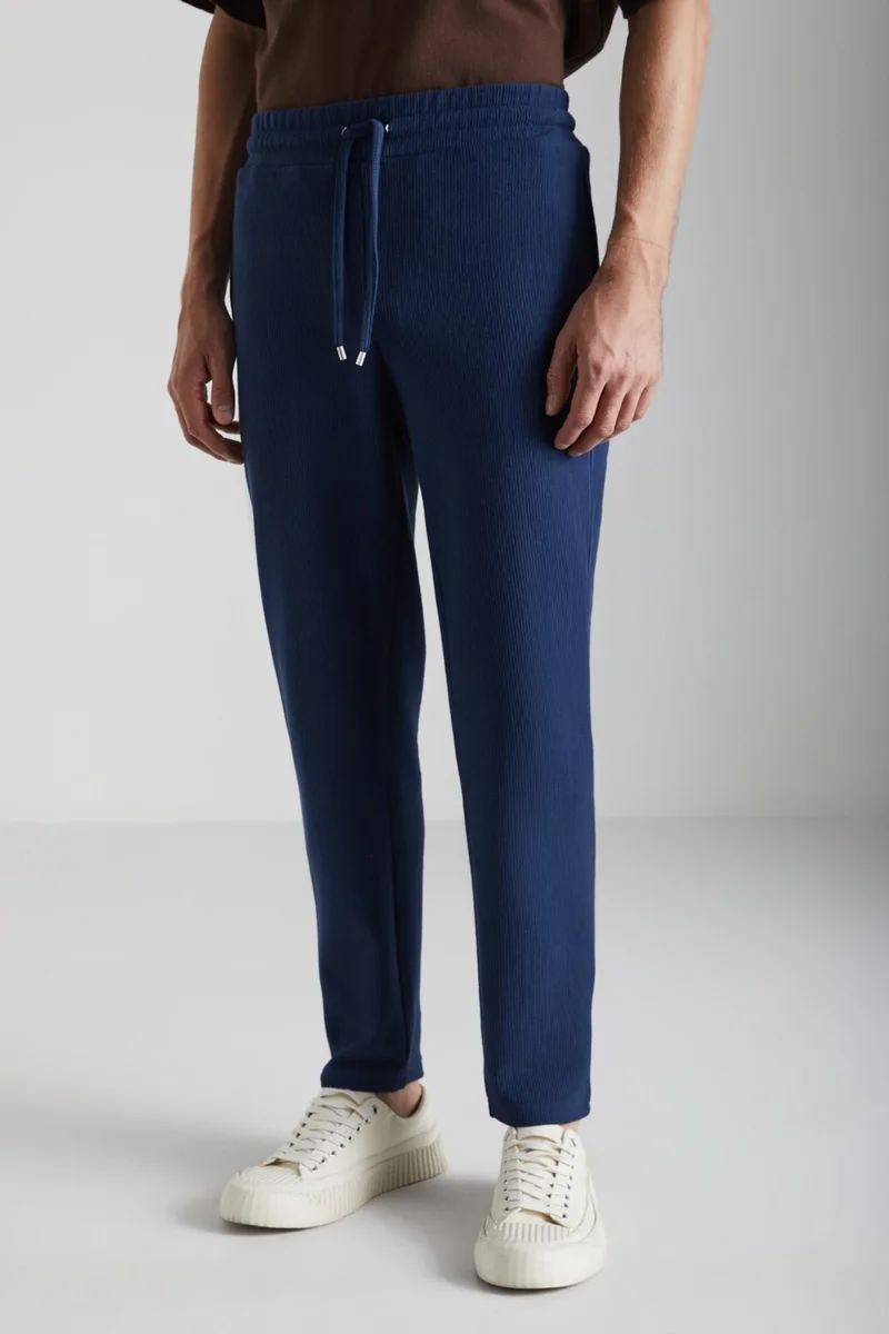 جريميلانج Berthola Men's Patterned Fabric Regular 3 Thread Organic Cotton Navy Blue Sweatpants with Raised Inside