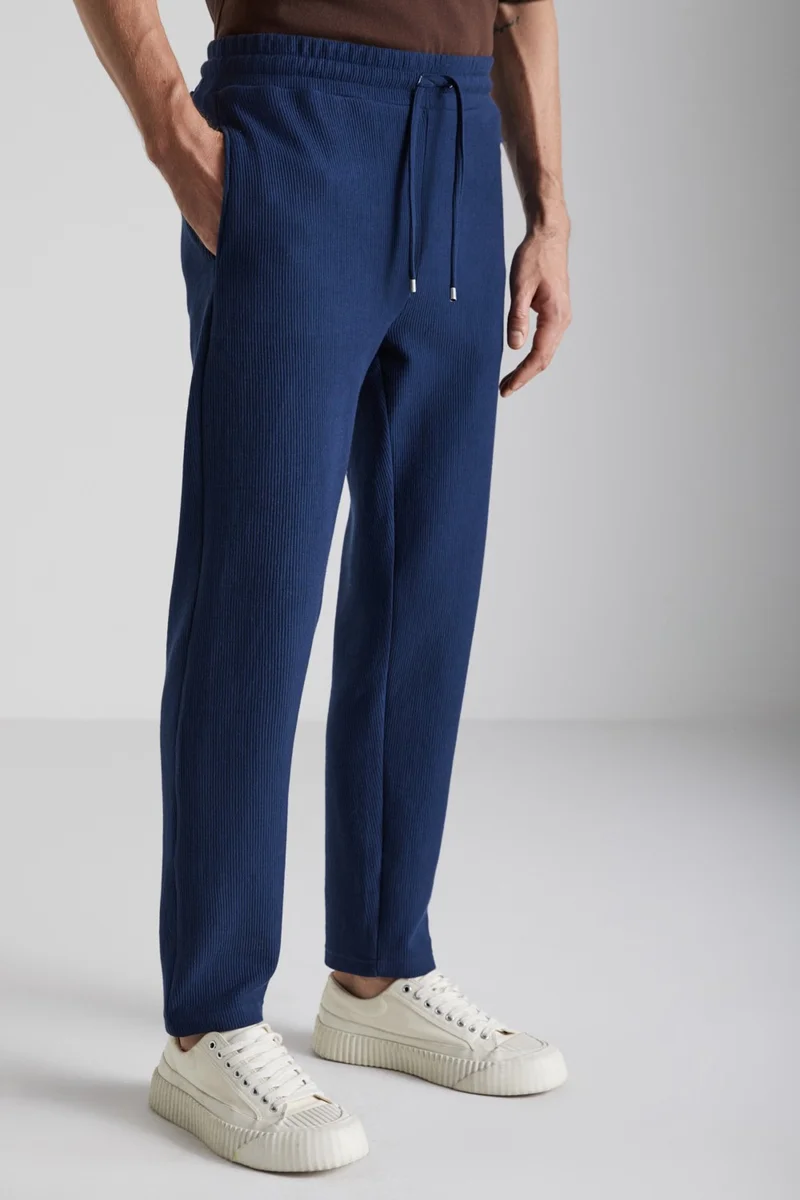 جريميلانج Berthola Men's Patterned Fabric Regular 3 Thread Organic Cotton Navy Blue Sweatpants with Raised Inside