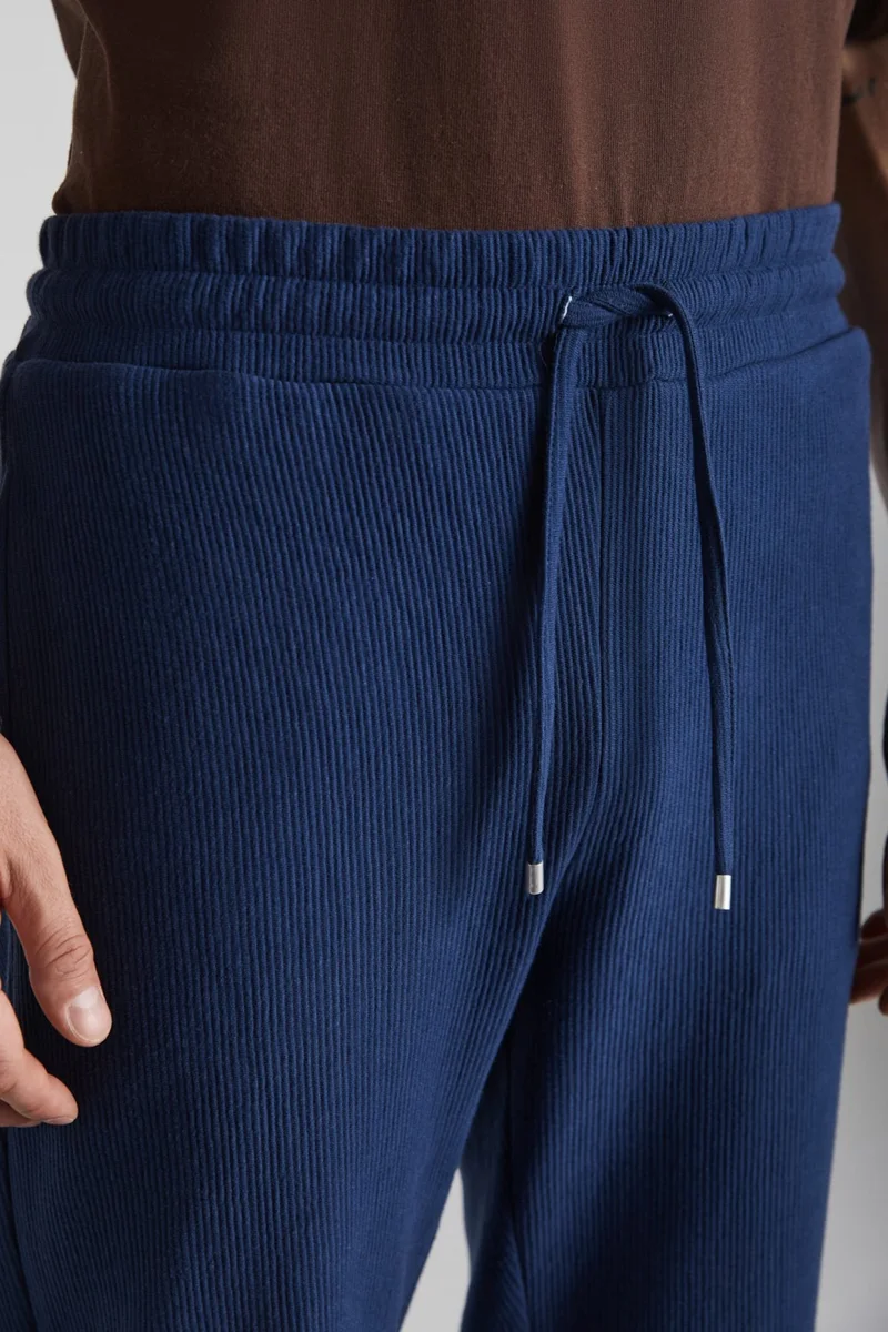 جريميلانج Berthola Men's Patterned Fabric Regular 3 Thread Organic Cotton Navy Blue Sweatpants with Raised Inside