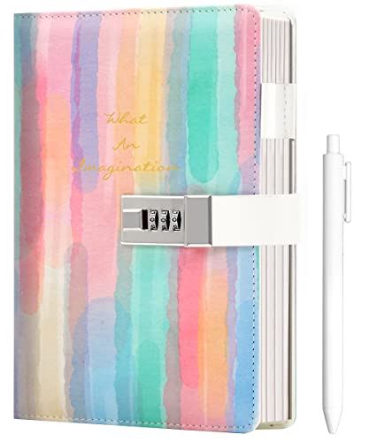 CAGIE Diary with Lock for Girls Age 8-12,Birthday Gifts for 9 10 11 12 Year Old Girls, Tie Dye Design 192 Pages Diary with Pen, 5.7 x 8.5 Inch Journal with Lock for Women Girl (Blue) - Image 1