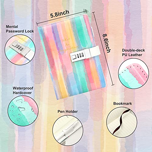 CAGIE Diary with Lock for Girls Age 8-12,Birthday Gifts for 9 10 11 12 Year Old Girls, Tie Dye Design 192 Pages Diary with Pen, 5.7 x 8.5 Inch Journal with Lock for Women Girl (Blue) - Image 2