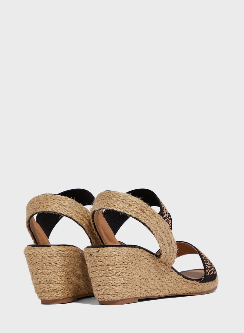 Khizana Diamante Elastic Strap Espadrille Wedges