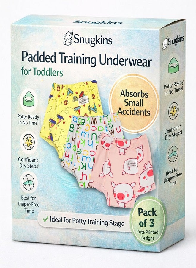 Snugkins Padded Underwear for Big Kids 7-8 years with 4 Layers of Cotton Padding Potty Training Pull Up Pant & Diaper-Free Time Pack-3 - Image 1
