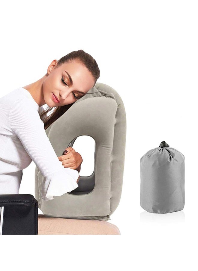 VinMas Travel Pillow, Inflatable Portable Head Neck Rest Pillow for Airplanes, Cars, Buses, Trains, Napping, Camping - A Patented Product (Grey) - Image 1